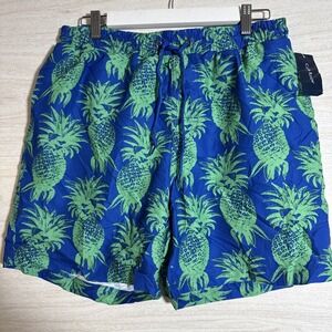 NWT Club Room Men's Pineapple Palm Print Drawstring Swim Trunks Sz Med